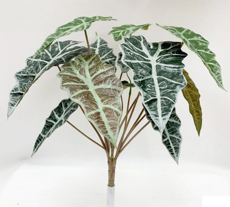 Alocasia Bush Real Touch Leaves 40cm | Artificial Shrubs | Fake Dracaena plant | Fake plants | Artificial Plant | Variegated Plant | planters | Office Plants